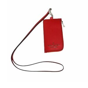 NWT KATE SPADE NY STACI LANYARD ID CREDIT CARD HOLDER RED SAFFIANO LEATHER